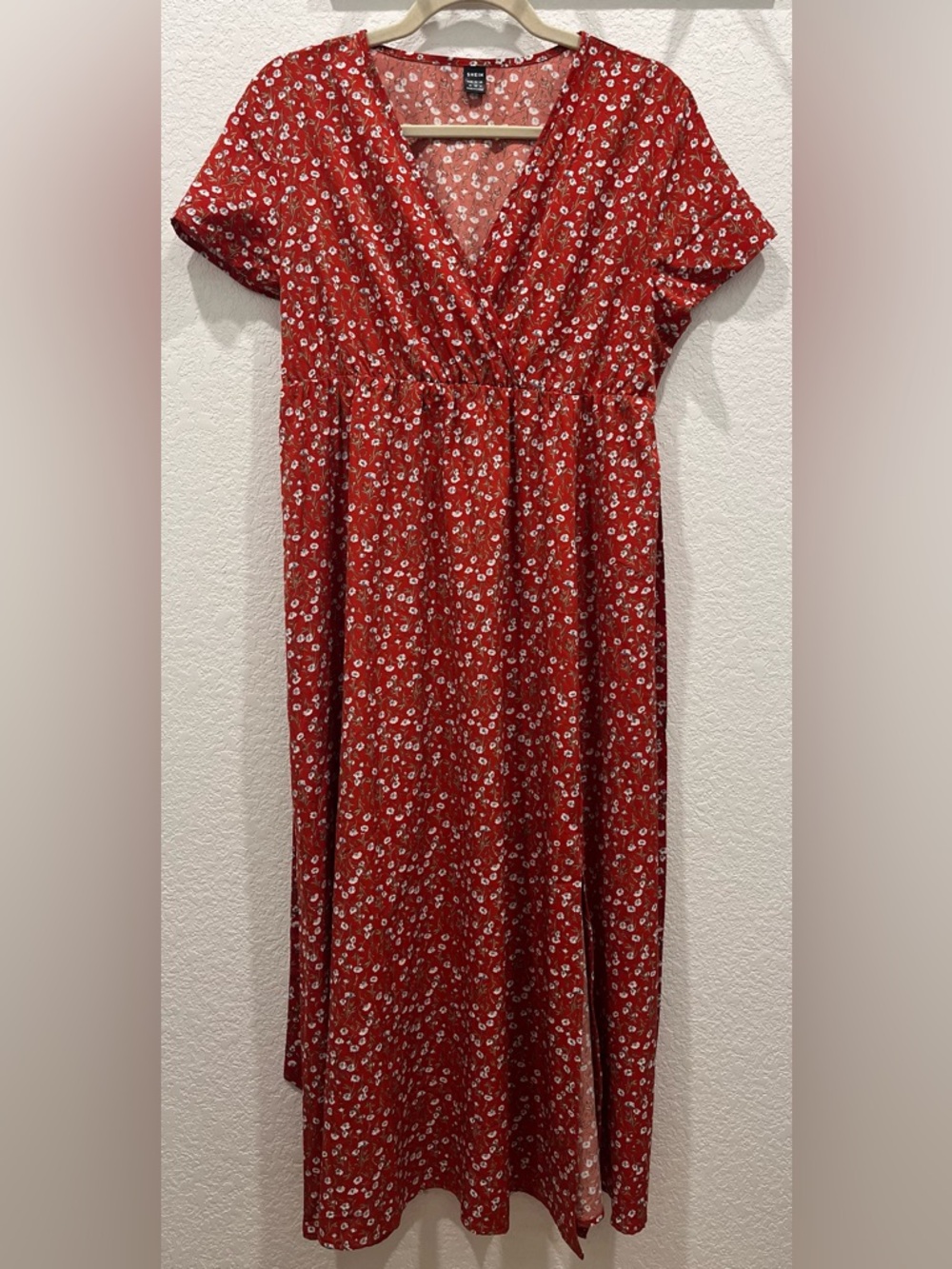 SHEIN Red Floral Midi Dress